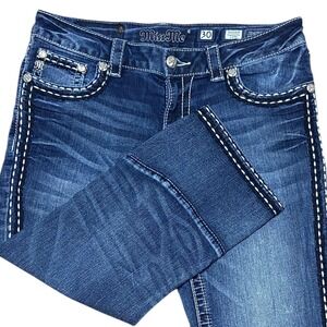Miss Me Jeans JP5545P Capri Style Dark Wash Embellished Western Rodeo Size 30